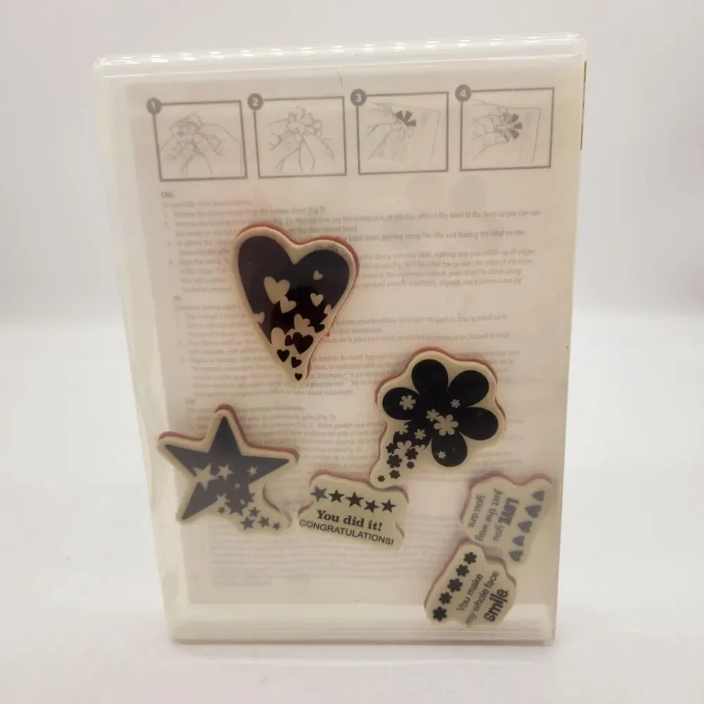 Stampin Up Sprinkled Expressions Cling Stamp Set Unmounted Heart Star Flower